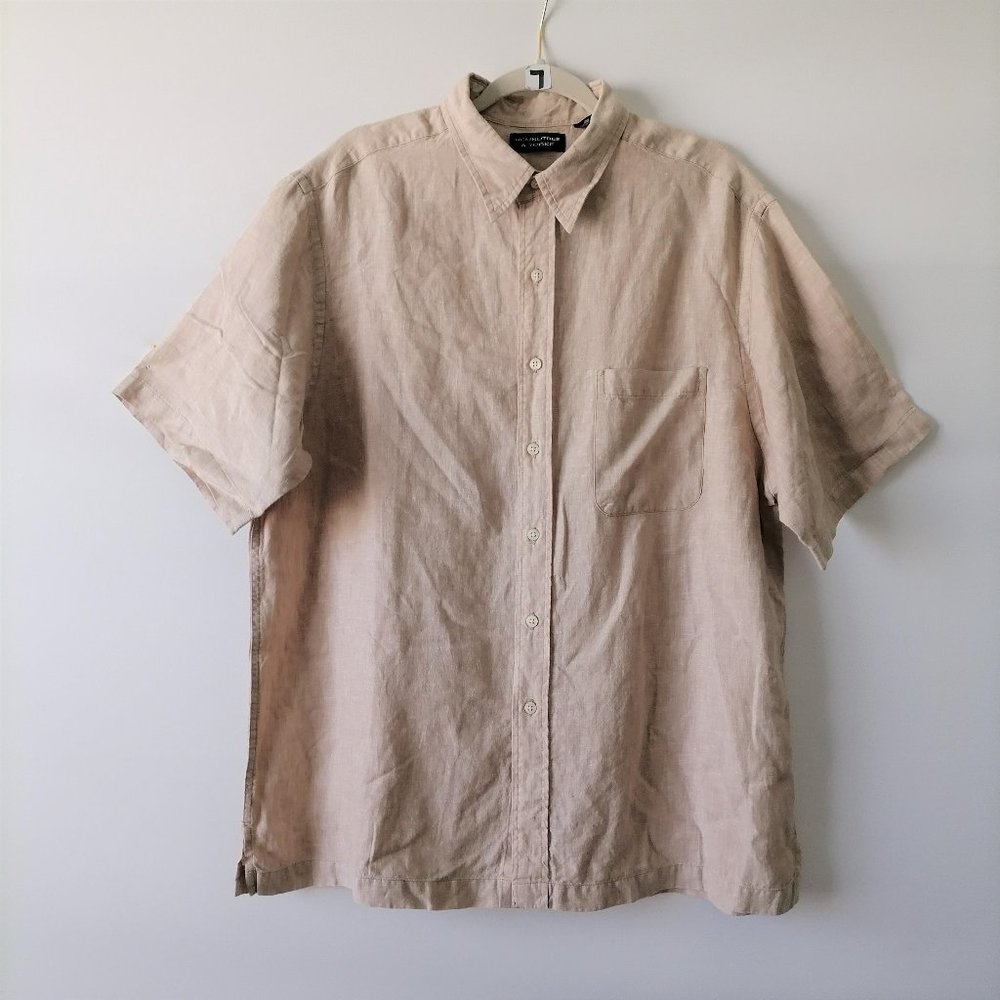 Roundtree & York Mens Beige Short Sleeve Button Up Shirt Size XL